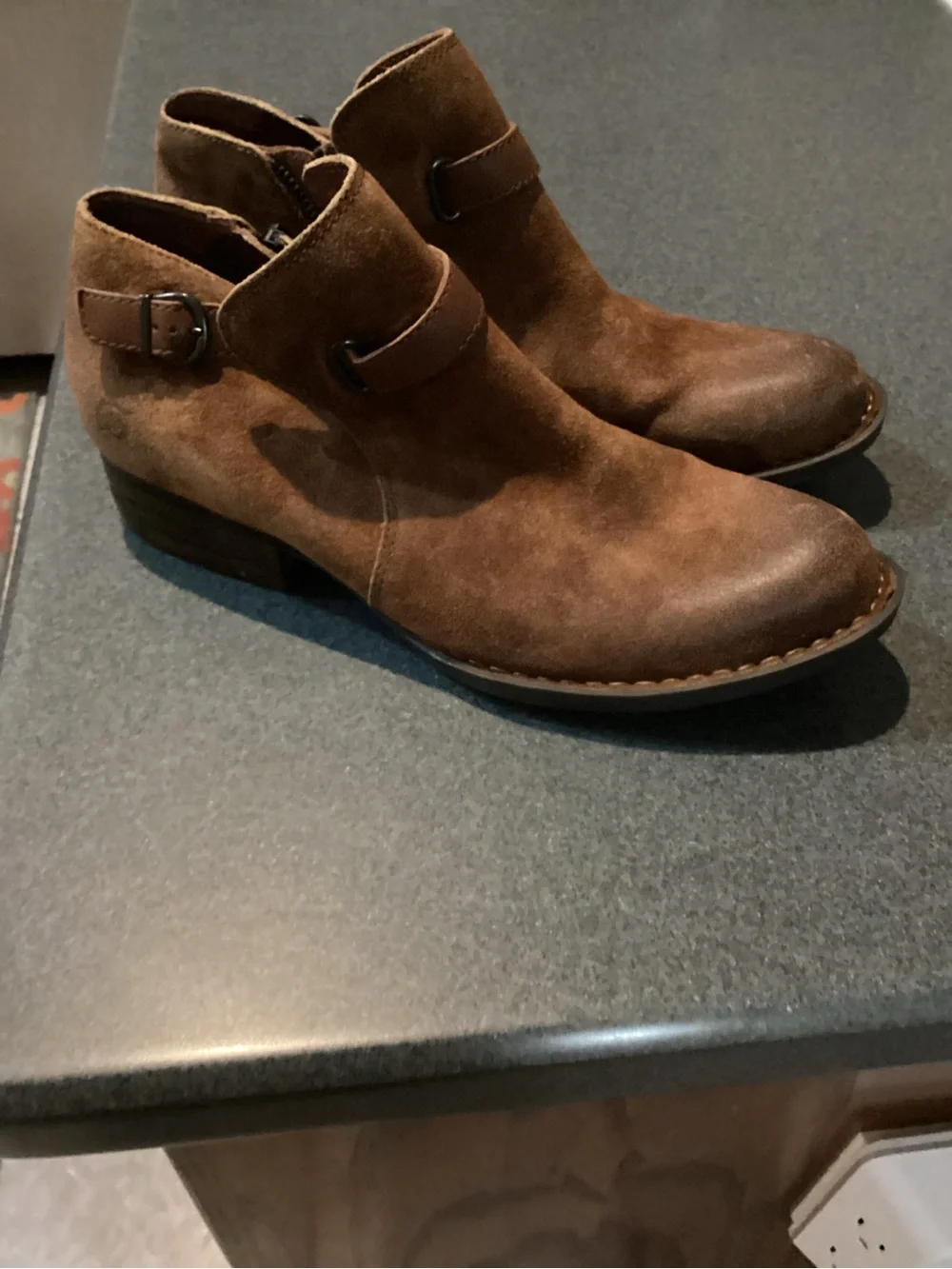 Born Brown Suede Ankle Booties with Strap Detail